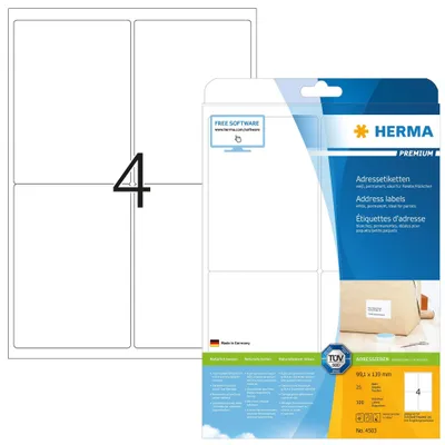 Produktbild von Adressetiketten Premium A4 99,1x139 mm weiß Papier matt 100 St.
