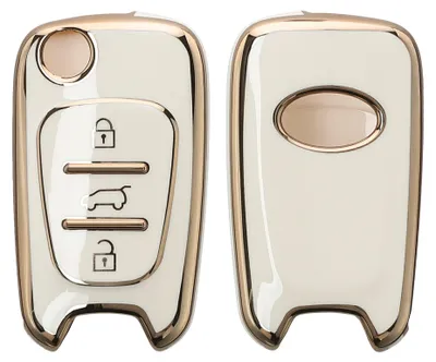Produktbild von kwmobile Autoschlüssel Hülle kompatibel mit Hyundai 3-Tasten Klapp Autoschlüssel - Schlüsselhülle Silikon Cover - Weiß Gold