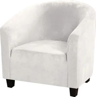 Produktbild von (Weiß) Club Stuhl Schonbezug, High Stretch Samt Badewanne Stuhlhussen Sessel Sofabezug Schonbezug Möbelschutz Soft Couch Bezüge