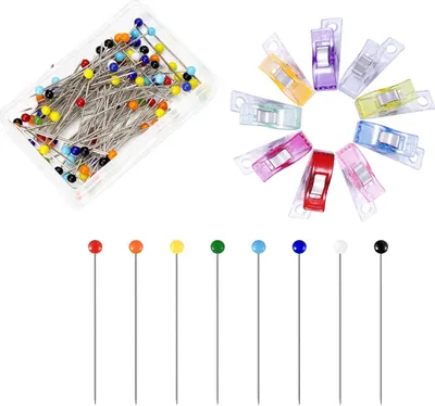Produktbild von 18 Stücke Nähklammern, Stoffklammern, Klammern Nähen Clips, mit 100 Pcs Stecknadeln mit Kopf, für Nähen, Quilting Clips, Häkeln
