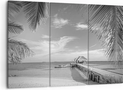 Produktbild von Bild auf Leinwand - Leinwandbild - 3 Teile - Himmlisch Strand Monochrom - 105x70cm - Wand Bild - Wanddeko - Wandbilder - Leinwanddruck - Bilder - Wanddekoration - Leinwand bilder - CE105x70-4750