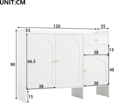 Zdjęcie produktu dla Szafka na buty z 3 drzwiami i 2 szufladami – biała komoda na buty, 120 x 90 x 35 cm, z zabezpieczeniem przed przewróceniem, do przedpokoju i korytarza