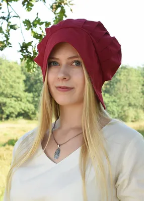 Immagine prodotto di Cuffia medievale con pieghe, vari colori: rosso Colore: rosso