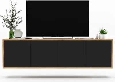 Produktbild von TV Wandschrank  Lindner Möbel, TV Schrank, Hängeschrank und Sideboard, in Wotan Eiche matt und Schwarz, Maße 150 x 39 x 35 cm