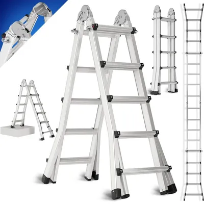 Image de Échelle télescopique – Échelle pliante en aluminium extensible – Jusqu'à 4,8 mètres – Capacité de charge de 150 kg