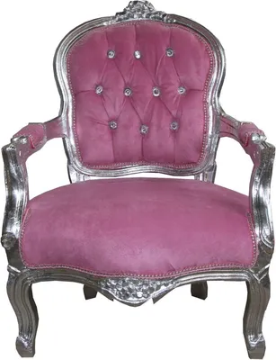 Produktbild von Casa Padrino Barock Kinderstuhl im Antik Stil, Rosa und Silber mit Glitzersteinen, 71 x 51 x 34 cm