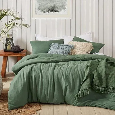 Immagine prodotto di Set di biancheria da letto in cotone 155 x 220 cm - Verde scuro a tinta unita - Lenzuolo e 1 federa 80 x 80 cm - Con cerniera