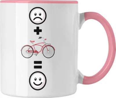 Produktbild von Trendation - Fahrrad Tasse Geschenk für Fahrradfahrer Lustige Geschenkidee :( + Fahrrad = :) (Rosa)