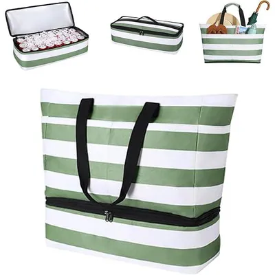 Produktbild von Strandtasche XXL Familie mit Kühltasche, 50 x 29 x 49cm, Große Badetasche Strandtasche, Badetasche mit Nassfach, Faltbare Wasserdicht Beach Bag, für Reisen, Fitness