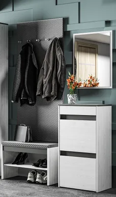 Produktbild von Garderoben Set mit Sitzbank in Schneekiefer Nb. mit anthrazit HORSENS-131, B/H/T ca. 135/197/34 cm