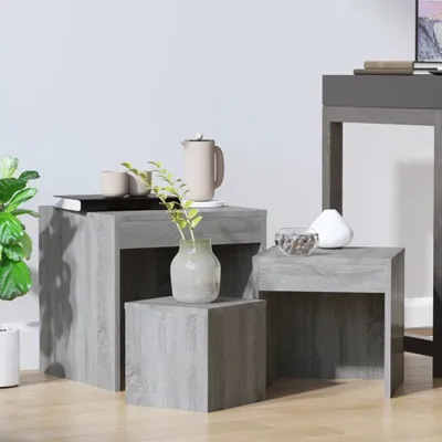 Obrázok produktu pre The Living Store Sada stolov 3 ks. Sivá Sonoma materiál na báze dreva