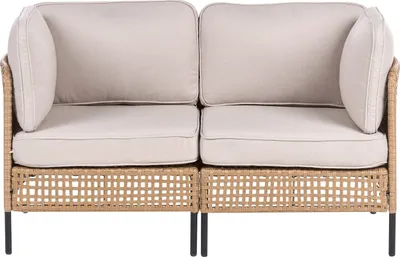 Zdjęcie produktu dla BELIANI Sofa ogrodowa jasnobeżowa technorattan 2-osobowa metalowa rama poduchy na oparcie siedzisko styl nowoczesny do ogrodu na patio taras