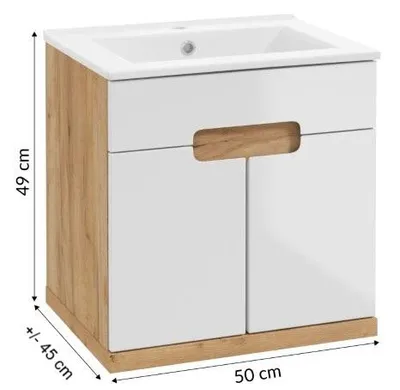 Image de Domodomo Armoire de salle de bains avec lavabo, 50 x 51 x 44 cm meuble bas blanc pour lavabo, armoire suspendue pour salle de bains - lavabo en céramique-Se
