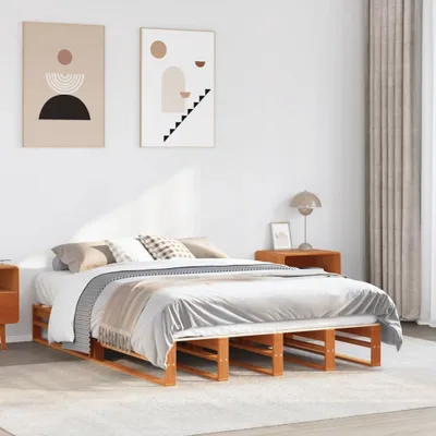 Productafbeelding van Maison Exclusive - Massief houten bed zonder matras, in de kleur warmbruin, afmetingen 120x200 cm, gemaakt van grenenhout