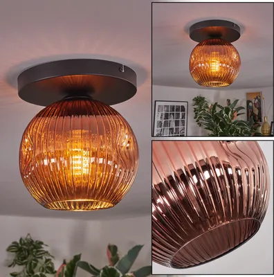 Produktbild von Villamare Deckenlampe aus Metall/Riffelglas in Schwarz/Kupferfarben