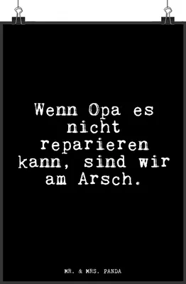 Produktbild von Mr. & Mrs. Panda Bild Wenn Opa es nicht... DIN A3 - Schwarz - Geschenk, Wanddekoration, Papa, Kunstdruck, Glizer Spruch Sprüche Weisheiten Zitate Lustig Weisheit Worte