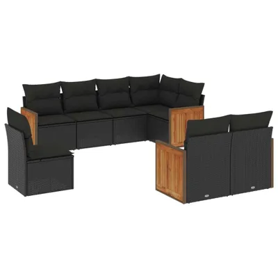 Produktbild von 8-tlg. Garten-Sofagarnitur mit Kissen Schwarz Poly Rattan