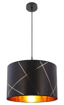 Image de Globo Lighting Lampe à suspendre métal noir, textile noir, acrylique doré, câble textile noir, ø : 450mm, H : 1400mm, excl. 1x E27 60W 230V