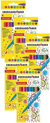 Produktbild von Eberhard Faber 551008 - Glitzer Fasermaler im Kartonetui (5 Packungen, Glitzer 8er Etui)