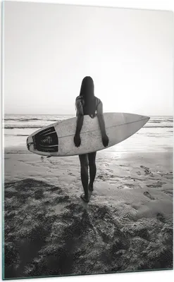 Produktbild von Bilder auf glas - Einteilig - Frau Strand Surfen - 70x100cm - Glasbilder - Wandbilder - Bilder - zum Aufhängen bereit - Wanddekoration aus Glas - Glas Bilder - Wandbild auf Glas - GPA70x100-5036