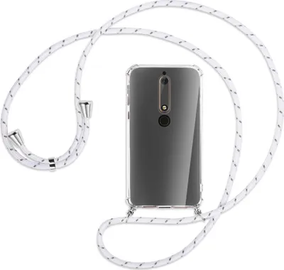 Produktbild von Handykette Backcover-Schutzhülle mit Band (Metall silberfarben) für Nokia 6.1 - weiß/grau