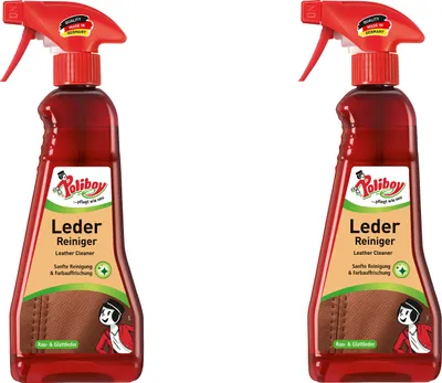 Two bottles of Poliboy Leder Reiniger (Leather Cleaner) are shown side-by-side against a white background.