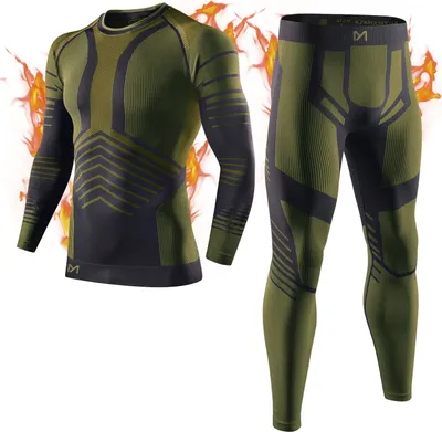 Produktbild von Herren Thermounterwäsche Herren Skiunterwäsche Thermo Leggings Thermo Lang Unterwäsche Funktionsunterwäsche für Ski Sport Grün S