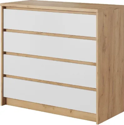 Produktbild von Kommode XELO F mit 4 Schubladen weiß matt / eiche gold