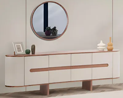 Produktbild von Beiges Holz Sideboard Moderne Wohnzimmer Möbel Exklusiver Spiegel