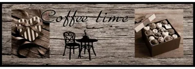 Produktbild von MD Entree Cook&Wash | Küchenläufer - Teppichläufer - Küchenteppich,Größe:50x150 cm;Motiv:coffee time wood