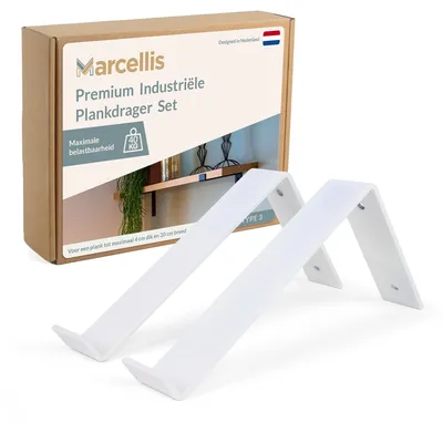 Image de Support mural industriel pour étagère de 20 cm, finition blanche mate
