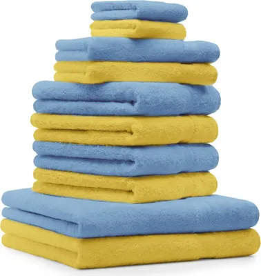 Produktbild von Betz 10-tlg. Handtuch-Set PREMIUM CLASSIC 2 Duschtücher 4 Handtücher 2 Gästetücher 2 Seiftücher  Farbe: gelb & hellblau