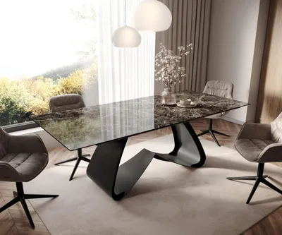 Produktbild von DELIFE Esstisch Edge 180-220x100 Keramik Emperador Extra Lucidato Dunkelbraun W-Gestell Schwarz ausziehbar
