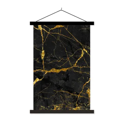 Produktbild von MuchoWow® Textilposter Marmor - Gold - Schwarz - Marmoroptik - Luxe - Glitzer 40x60 cm mit schwarzem Rahmen - Wanddekorationen
