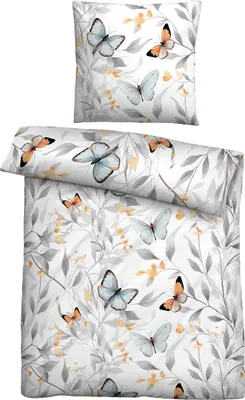Produktbild von biberna Lyocell Bettwäsche 0474494 SCHMETTERLINGE color: weiss, size: 1x 155x200 cm + 1x 80x80 cm