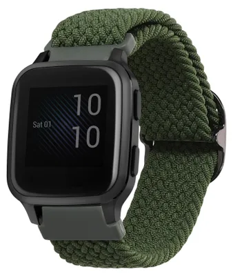 Produktbild von kwmobile Armband kompatibel mit Garmin Venu Sq 2 Music / Sq 2 / Vivoactive 6 / Vivoactive 5 - Nylon Fitnesstracker Sportarmband Band in Dunkelgrün -