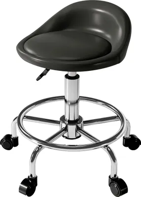 Produktbild von Rollhocker höhenverstellbar mit Rückenlehne Drehhocker 59-75 cm Arbeitshocker 360° drehbar Schwarz