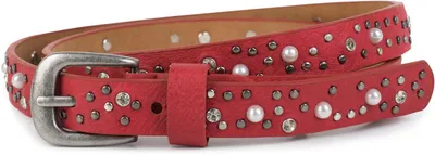 Produktbild von styleBREAKER schmaler Gürtel mit Nieten, Perlen und Strass, Vintage Nietengürtel