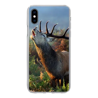Produktbild von MuchoWow® Handyhülle Schutzhülle Hülle für iPhone Xs Hirsche - Wald - Nebel Silikon Softcase Handy Hülle - Handytasche