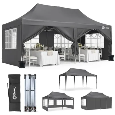 Produktbild von Sekey Faltpavillon 3x6 Wasserdicht mit 6 Seitenwänden, UV50+ Gartenpavillon Partyzelt, Grau