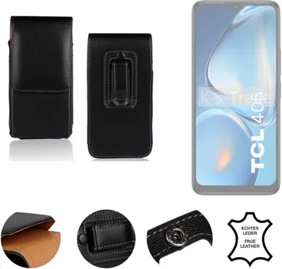 Produktbild von K-S-Trade Holster Gürteltasche Handy Hülle Schutzhülle kompatibel mit TCL 406i Handyhülle Leder schwarz, 1x