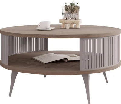 Produktbild von MIRJAN24 Couchtisch Roenni Cashmere, Wohnzimmer Kaffeetisch, Beine und Seiten aus Stahl (Farbe: Cashmere / Cremona Cannolo)