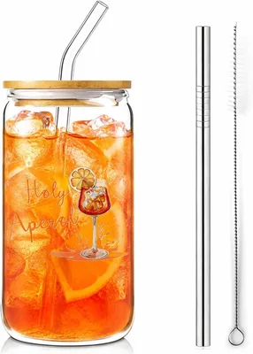 Spritzgläser-Set 2er, 500 ml Borosilikatglas mit Deckel & Strohhalm