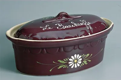 Image de Terrine ovale 37cm aubergine decor fleurs blanches - Siegfried - 134AUB6 - baeckeoffe n°6