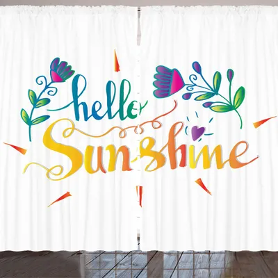 Produktbild von ARANDE hallo Sonnenschein Gardine, Handlettering-Design mit Bloom-Motiv und Herz-Gekritzel Frühling Illustration, 280 x 225 cm, Mehrfarbig