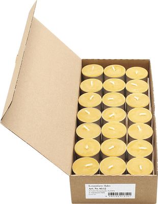 Teelichter, 100% reines Bienenwachs, KERZENFARM HAHN, H18 x Ø40 mm, Brenndauer ca. 3,5h, Aluminiumhülle, 42 Stück