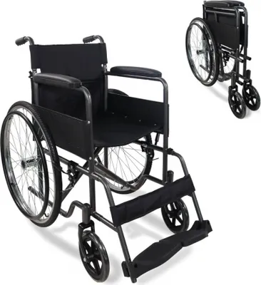Produktbild von Mobiclinic, Faltrollstuhl, Denver, Sitzhöhe 46 cm, Handbremse, abnehmbare Rückenlehne, stabil, Faltrollstuhl, leicht, grau