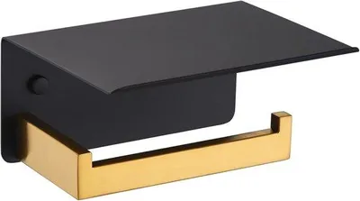 Productafbeelding van Toiletpapierhouder met Telefoonplank van Roestvrij Staal - Wandmontage - Zwart en Goud