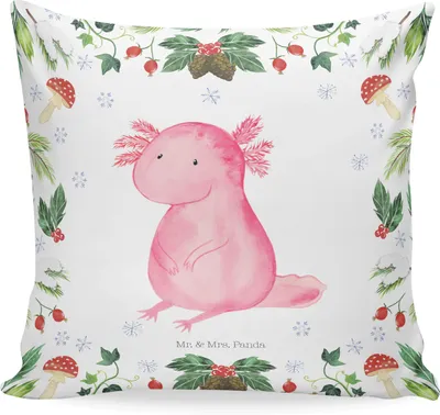 Produktbild von Mr. & Mrs. Panda Dekokissen Axolotl Glücklich - Weiß - Geschenk, Sofakissen, Kissen 40x40, Weihnachten, kuschelkissen, für sofa, bedruckt