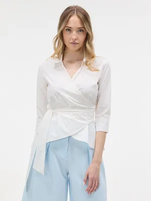 Produktbild von Orsay Weiße Wickelbluse für Damen mit Dreiviertelärmeln  44